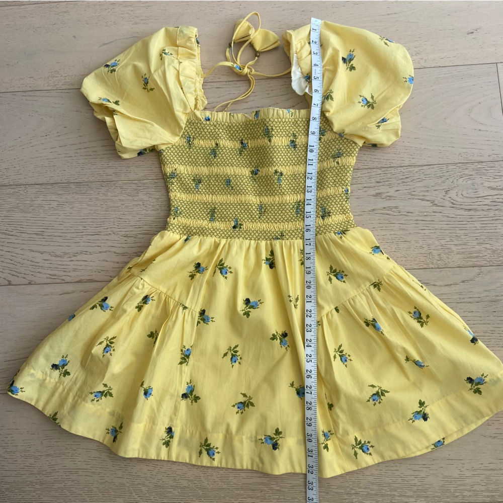 Anthropologie Yellow Floral Cotton Puff Sleeve Mini Dress XS EUC - Picture 8 of 8